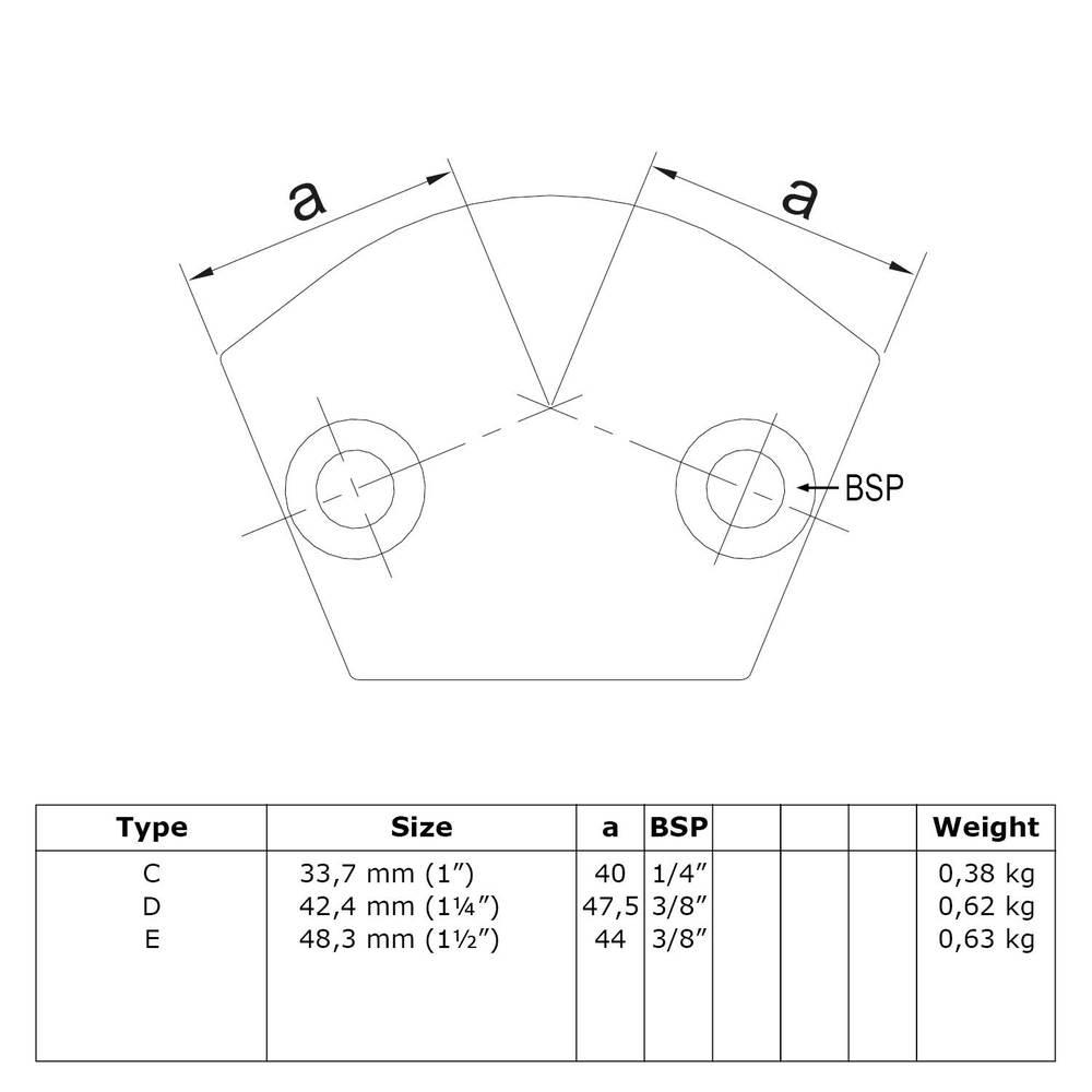 Doos Variabel kniestuk 105° - 165°-D / 42,4 mm (30 stuks)